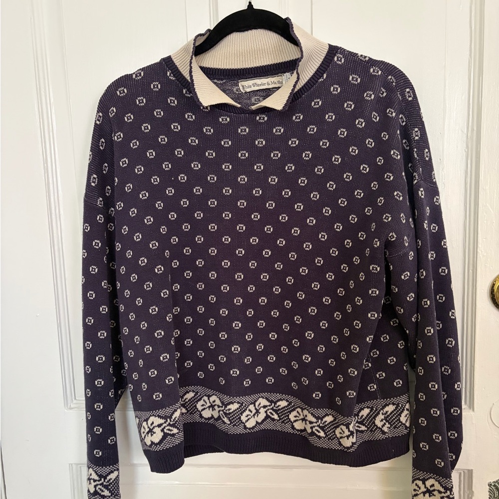 Cotton printed collared sweater